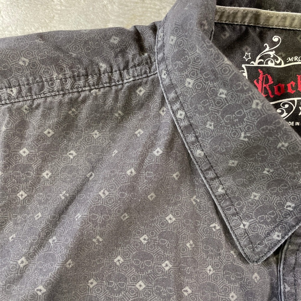Rock 47 Wrangler Shirt Mens XL Black Skull Geometric Pearl Snap Western Flap - Picture 8 of 12